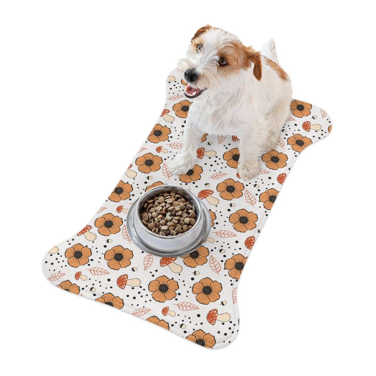 Bone Shape Pet Feeding Mat With Flowers And Mushrooms, Dog Placemat, M –  Puppana
