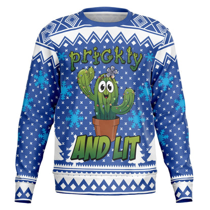 Holiday Ugly Christmas Sweater Sweatshirt PRICKLY AND LIT CACTUS