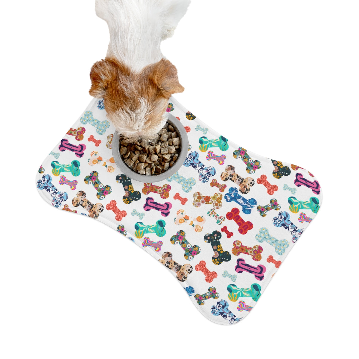 Bone Shape Feeding Mat Colorful Dog Bone Pattern, Mat For Dog Bowls, Dog Placemat, Bright Multi-Color Dog Mat