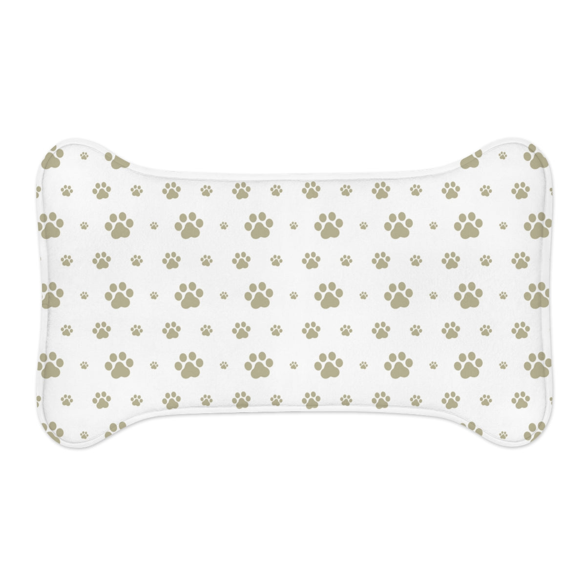 Bone Shape Pet Feeding Mat White With Khaki Paw Prints, For Dog Bowls, Dog Placemat, Dog Paw Print Mat