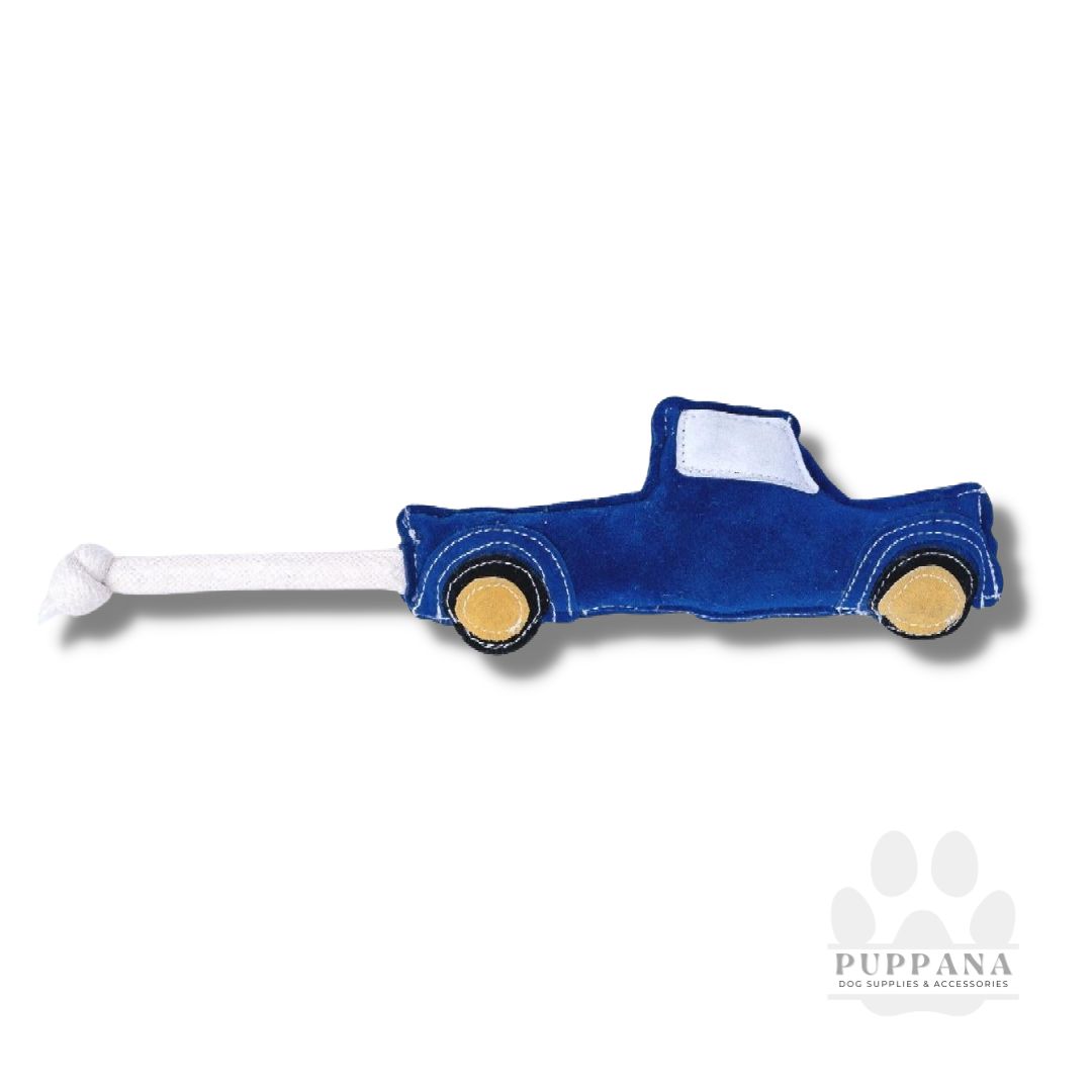 Eco-Friendly Vegan Leather Blue Pickup Truck Dog Chew Toy