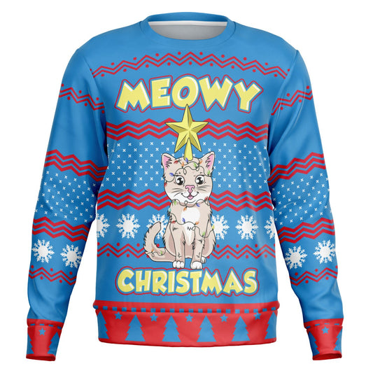 Holiday Ugly Christmas Sweater Sweatshirt CAT MEOWY CHRISTMAS