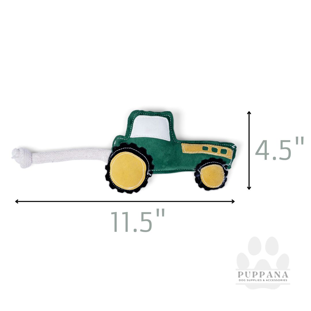 Eco-Friendly Vegan Leather Green Tractor Dog Chew Toy