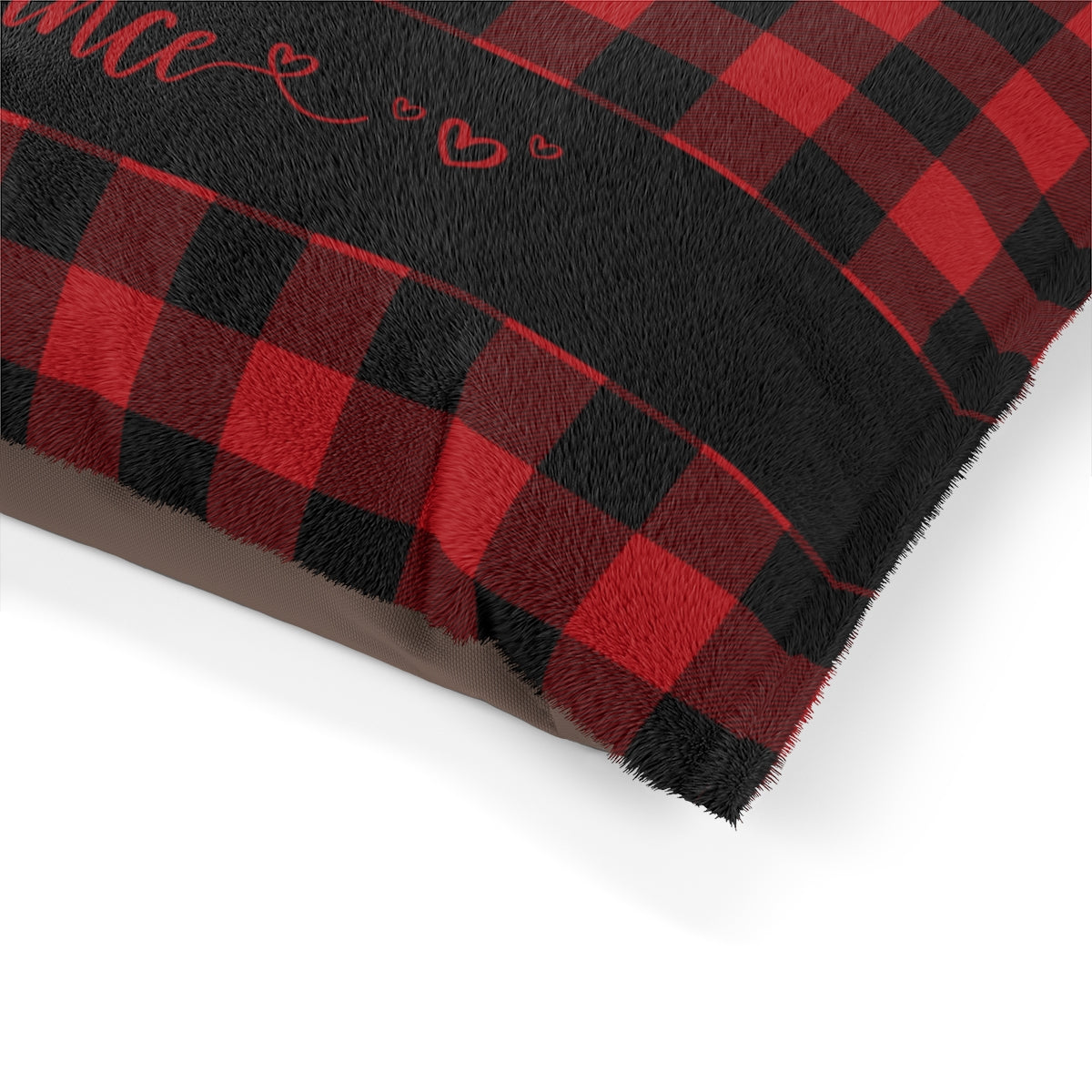 Buffalo Plaid Red And Black Personalized Pet Bed, Dog Crate Bedding