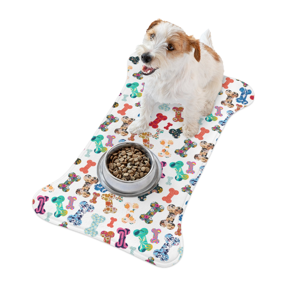 Bone Shape Feeding Mat Colorful Dog Bone Pattern, Mat For Dog Bowls, Dog Placemat, Bright Multi-Color Dog Mat