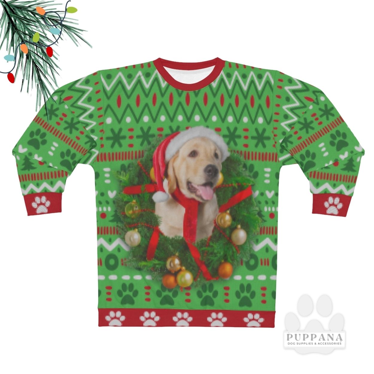 Holiday Ugly Christmas Sweater Sweatshirt Green Personalize Customize With Your Own Dog Photo