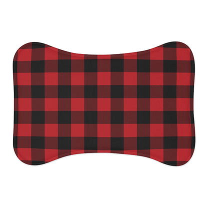 Bone Shape Feeding Mat Buffalo Plaid Red And Black, Mat For Dog Bowls, Buffalo Check Holiday Mat