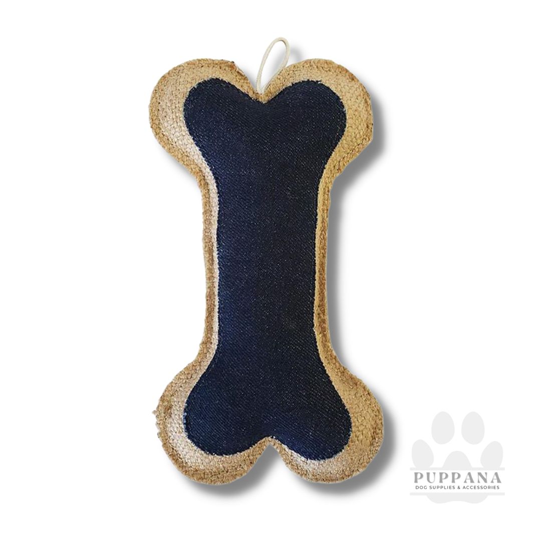 Eco-Friendly Denim And Jute Bone Pillow Dog Toy