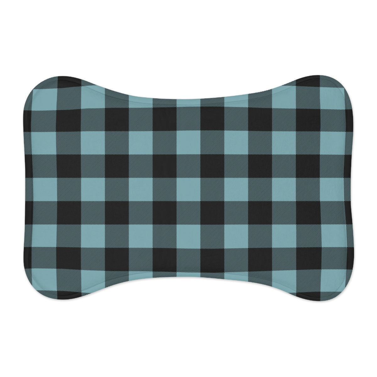 Bone Shape Feeding Mat Buffalo Plaid Blue And Black, Mat For Dog Bowls, Buffalo Check Dog Placemat