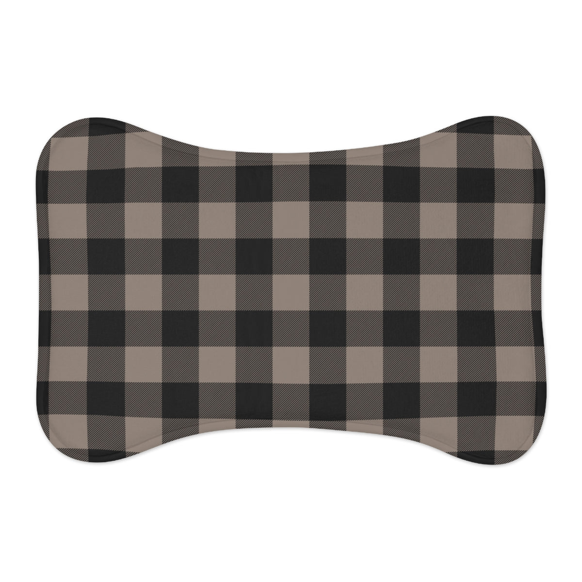 Bone Shape Feeding Mat Taupe And Black Buffalo Plaid, Mat For Dog Bowls, Dog Placemat, Brown Check