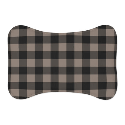 Bone Shape Feeding Mat Taupe And Black Buffalo Plaid, Mat For Dog Bowls, Dog Placemat, Brown Check