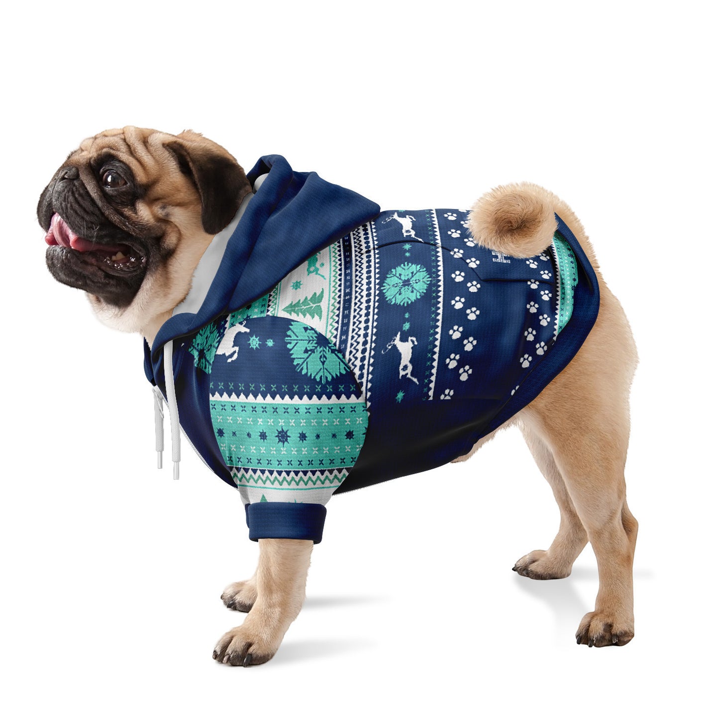 Christmas Holiday Hoodie Knit Look For Dogs Happy Pawlidays in Blues