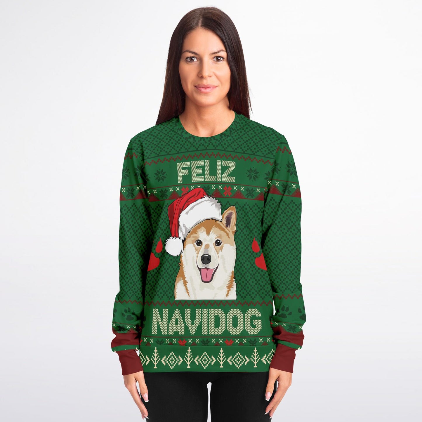 Holiday Ugly Christmas Sweater Sweatshirt FELIZ NAVIDOG - SHIBA INU