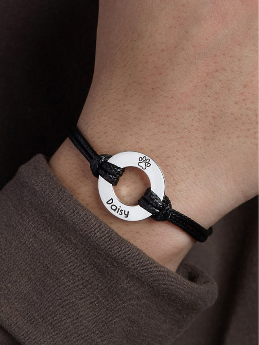 Pet Name Customizable Silver And Leather Bracelet With Icon