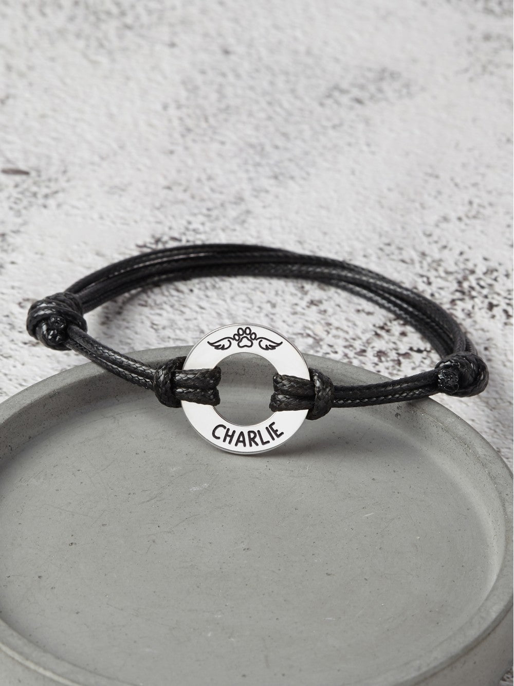 Pet Name Customizable Silver And Leather Bracelet With Icon