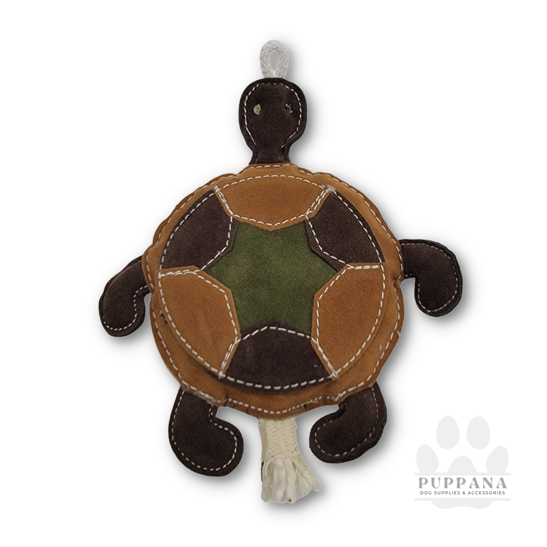 Eco-Friendly Vegan Leather Patchwork Turtle, Dog Chew Toy Made From Recycled Water Bottles