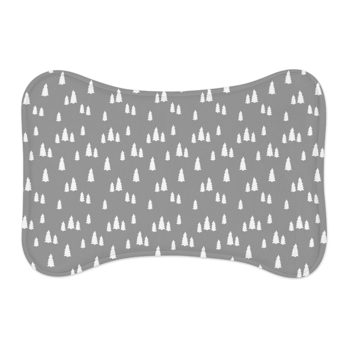 Bone Shape Feeding Mat Grey And White Trees, Mat For Dog Bowls, Christmas Holiday Mat