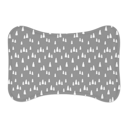 Bone Shape Feeding Mat Grey And White Trees, Mat For Dog Bowls, Christmas Holiday Mat