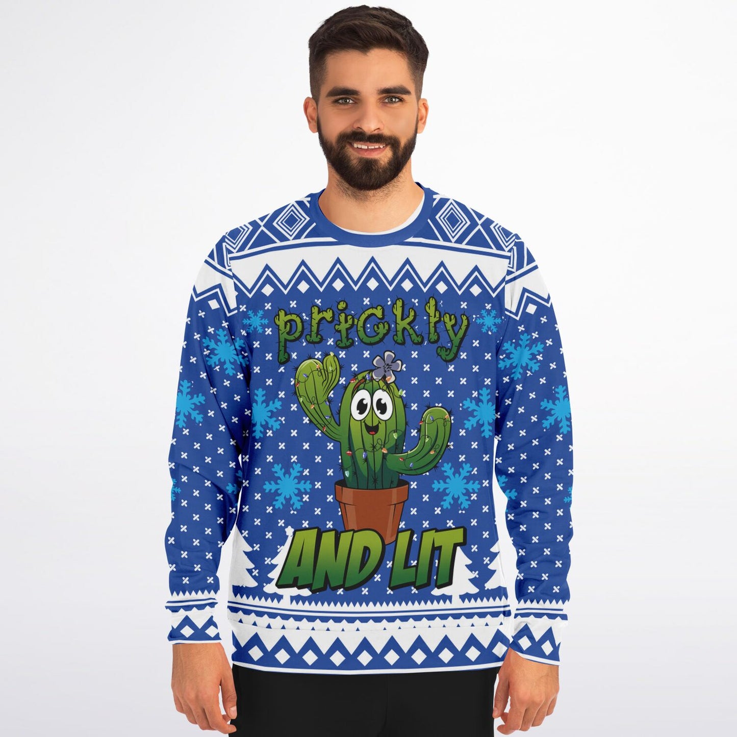 Holiday Ugly Christmas Sweater Sweatshirt PRICKLY AND LIT CACTUS