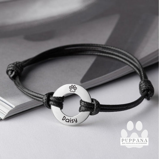 Pet Name Customizable Silver And Leather Bracelet With Icon