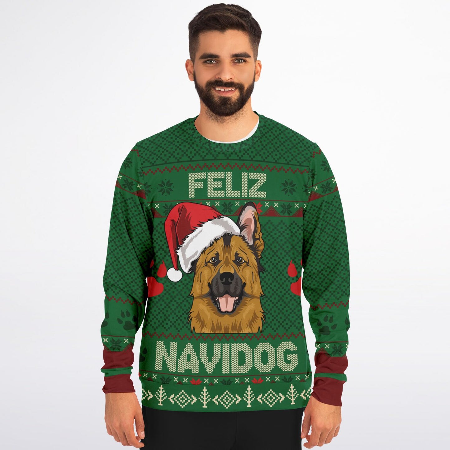 Holiday Ugly Christmas Sweater Sweatshirt FELIZ NAVIDOG - GERMAN SHEPARD