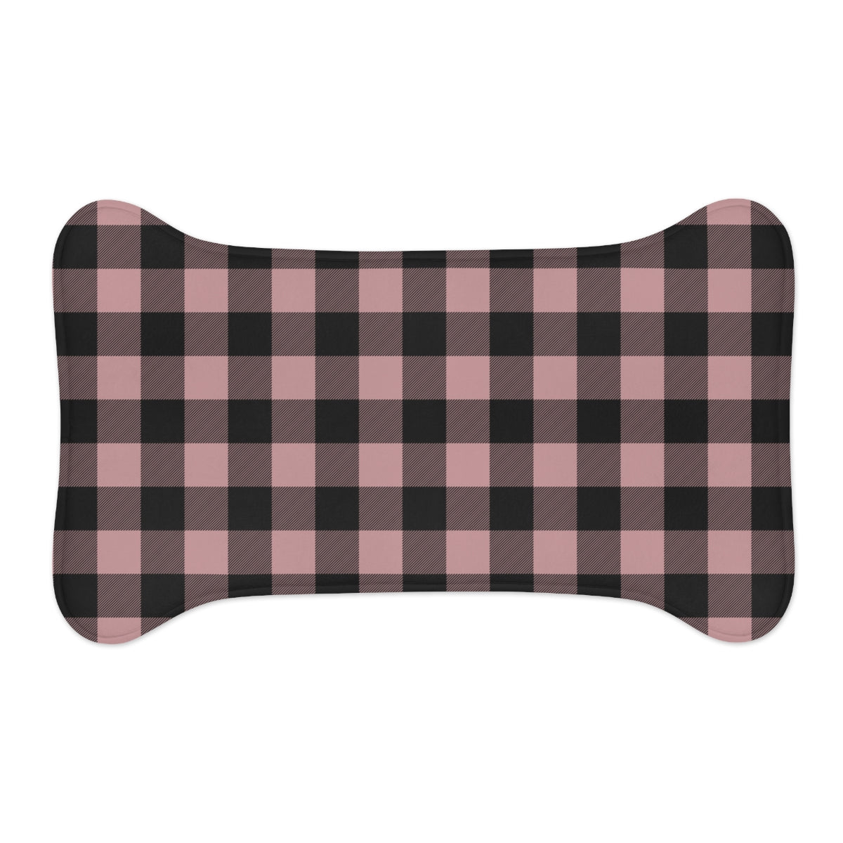 Bone Shape Feeding Mat Dusty Pink And Black Buffalo Plaid, Mat For Dog Bowls, Dog Placemat, Pink Check