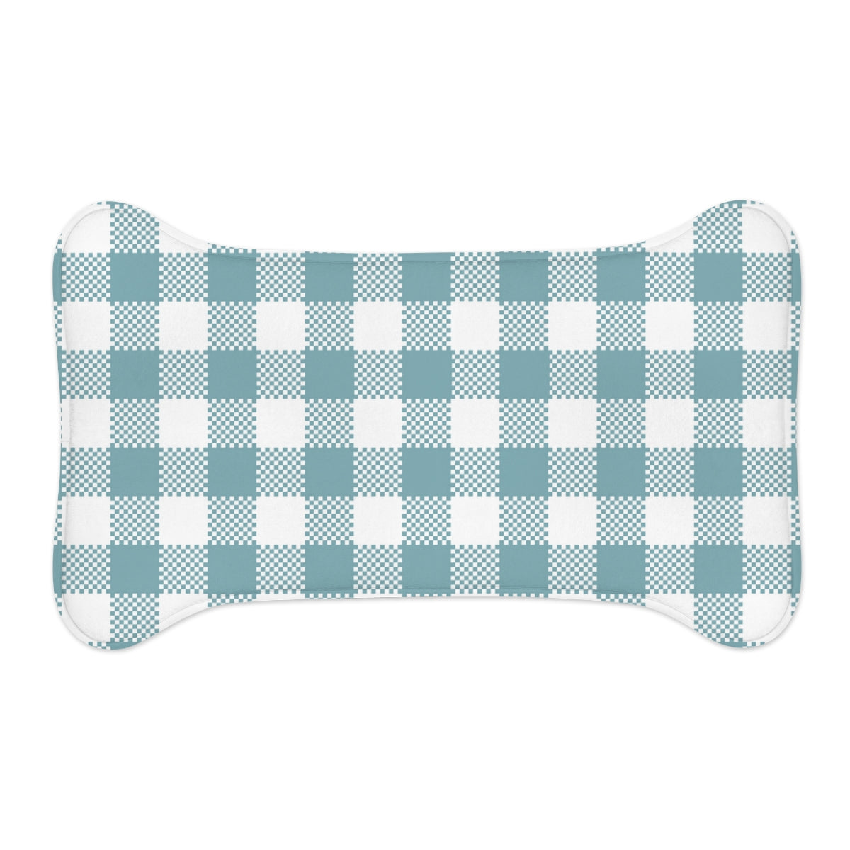 Bone Shape Feeding Mat Light Aqua Blue Buffalo Plaid, Mat For Dog Bowls, Dog Placemat, Blue Check