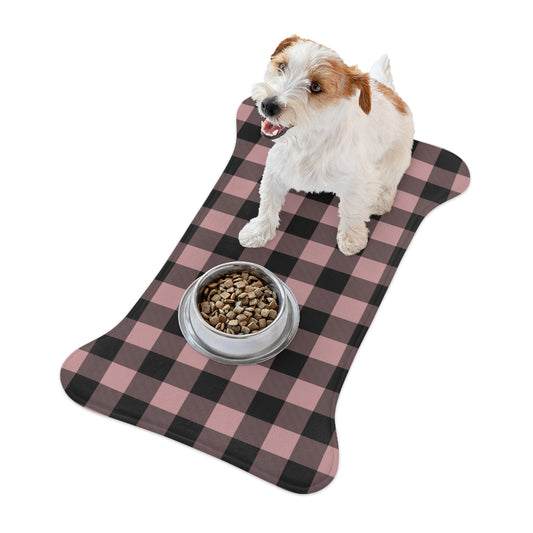 Bone Shape Feeding Mat Dusty Pink And Black Buffalo Plaid, Mat For Dog Bowls, Dog Placemat, Pink Check