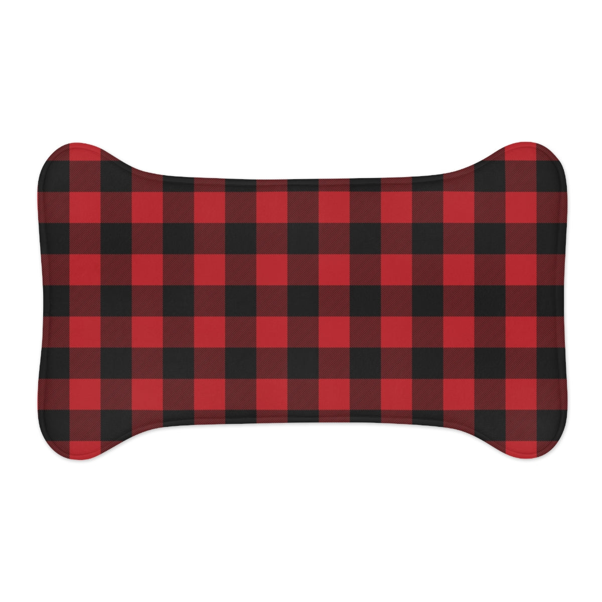 Bone Shape Feeding Mat Buffalo Plaid Red And Black, Mat For Dog Bowls, Buffalo Check Holiday Mat