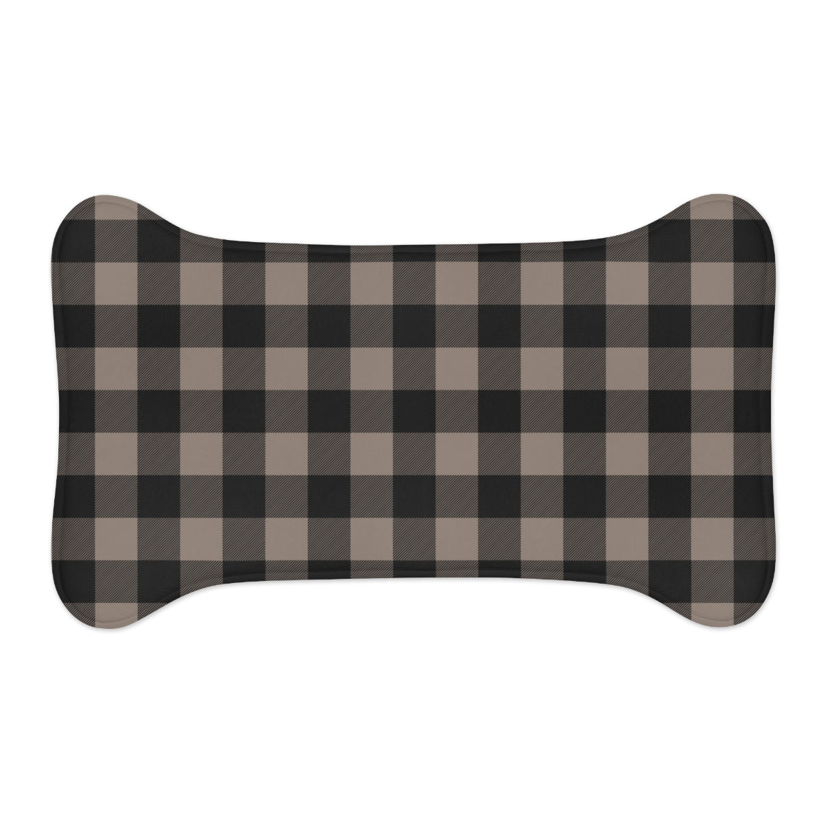 Bone Shape Feeding Mat Taupe And Black Buffalo Plaid, Mat For Dog Bowls, Dog Placemat, Brown Check