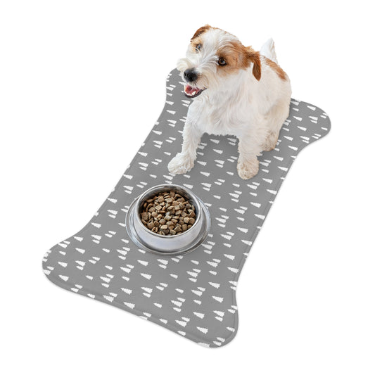 Bone Shape Feeding Mat Grey And White Trees, Mat For Dog Bowls, Christmas Holiday Mat