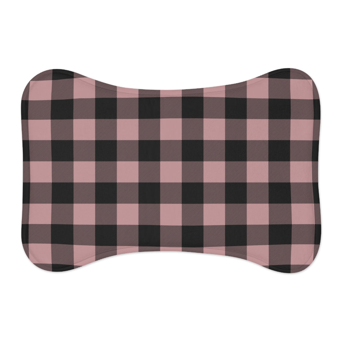 Bone Shape Feeding Mat Dusty Pink And Black Buffalo Plaid, Mat For Dog Bowls, Dog Placemat, Pink Check