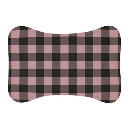 Bone Shape Feeding Mat Dusty Pink And Black Buffalo Plaid, Mat For Dog Bowls, Dog Placemat, Pink Check