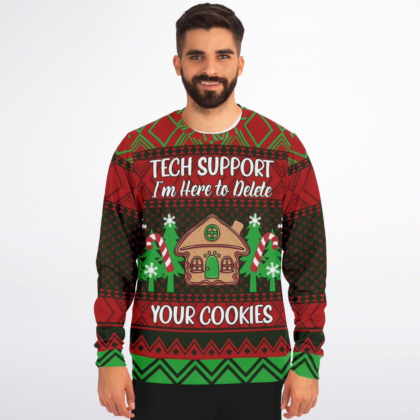 Holiday Ugly Christmas Sweater Sweatshirt TECH SUPPORT HERE TO DELETE YOUR COOKIES