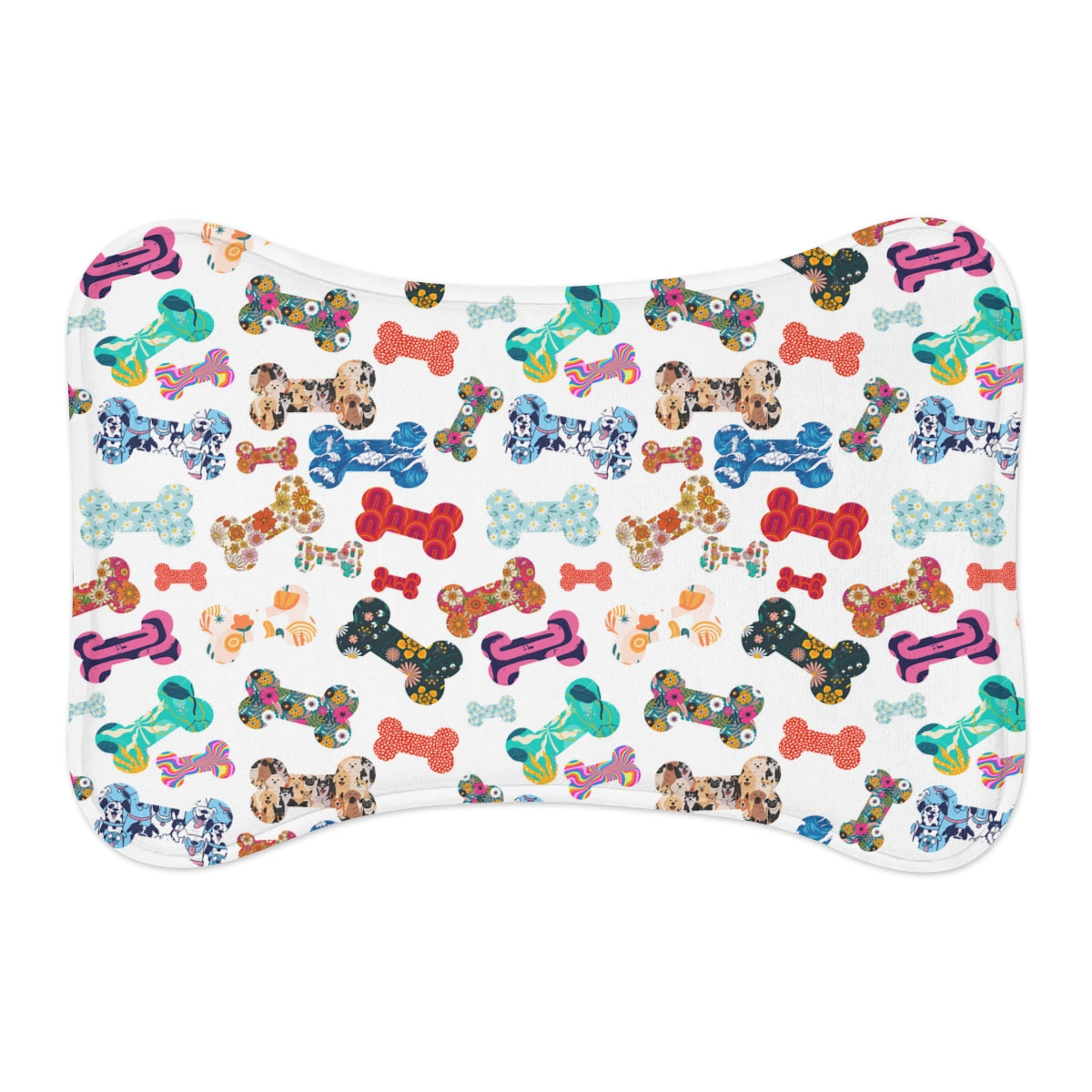 Bone Shape Feeding Mat Colorful Dog Bone Pattern, Mat For Dog Bowls, Dog Placemat, Bright Multi-Color Dog Mat