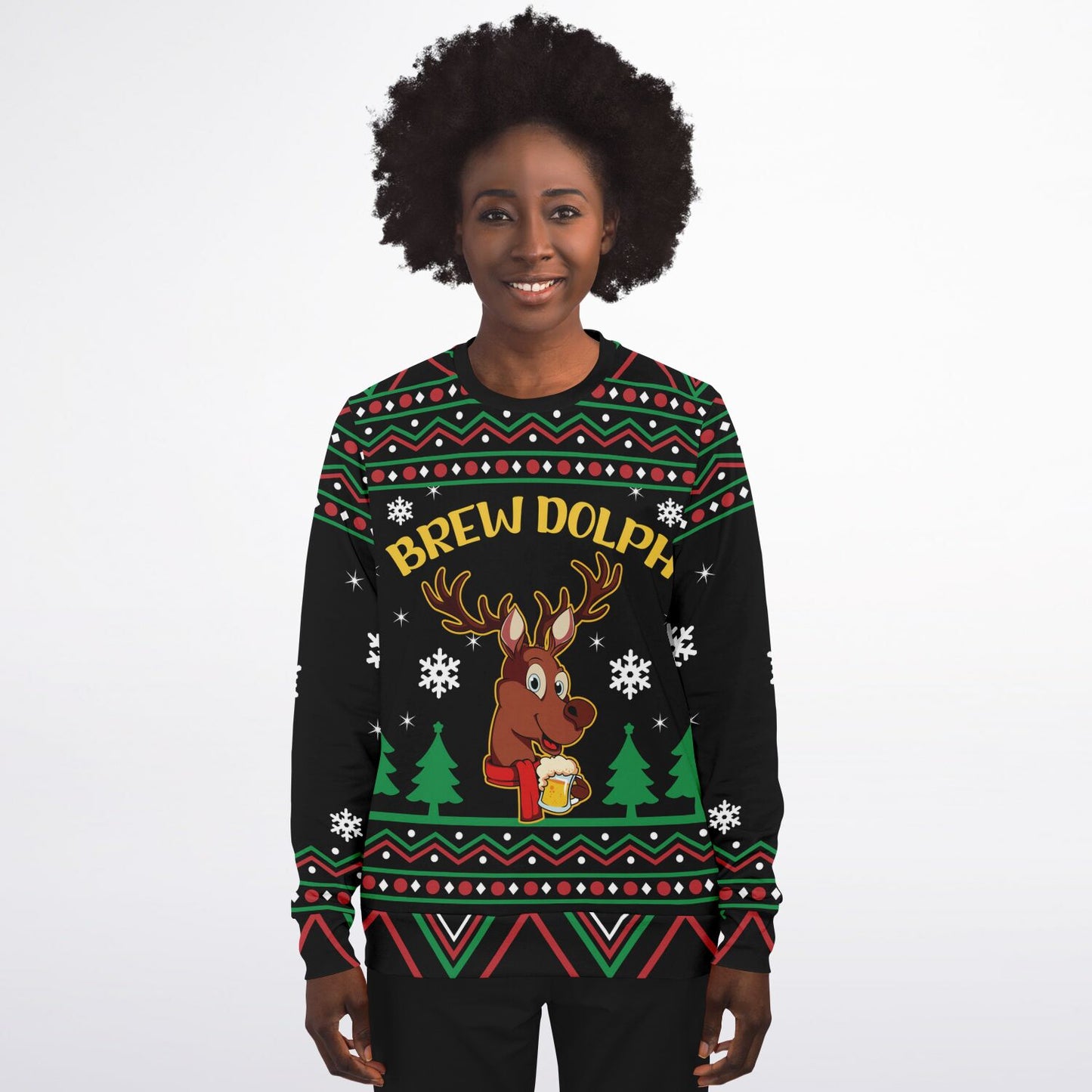 Holiday Ugly Christmas Sweater Sweatshirt BREWDOLPH REINDEER