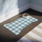 Bone Shape Feeding Mat Light Aqua Blue Buffalo Plaid, Mat For Dog Bowls, Dog Placemat, Blue Check