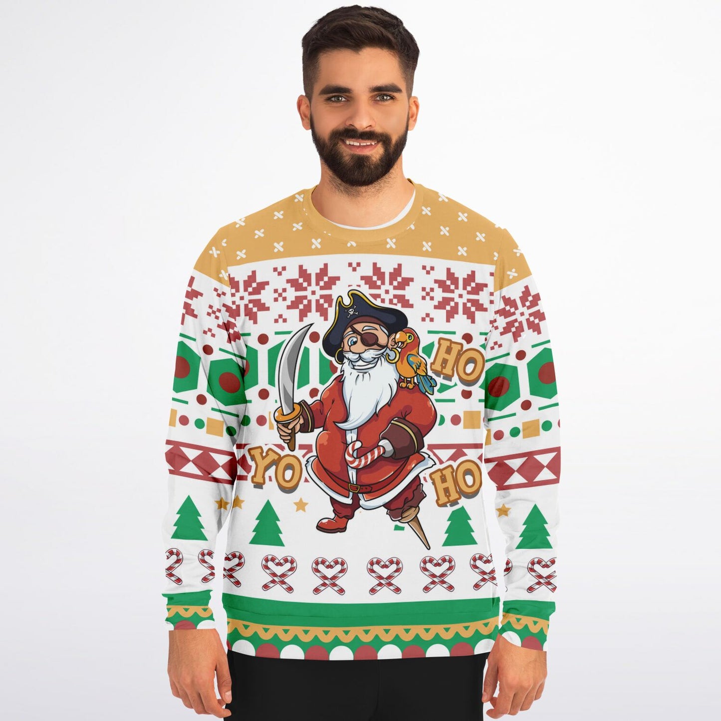 Holiday Ugly Christmas Sweater Sweatshirt YO HO HO! PIRATE