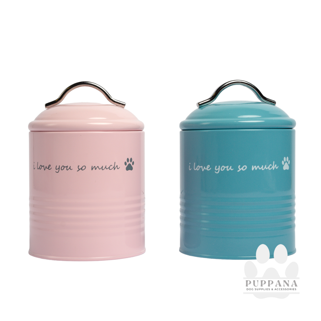 Treat Canister Set of 2, Teal and Pink 'I Love You So Much'