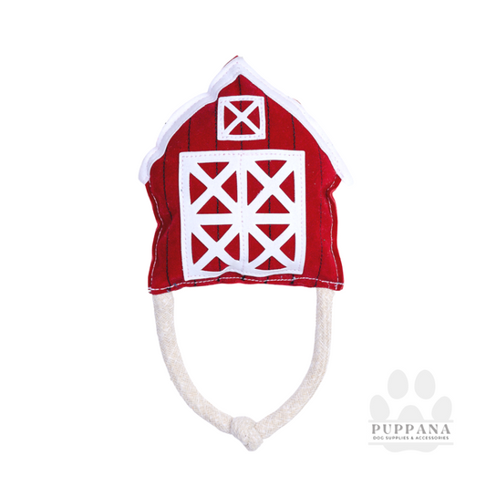 Eco-Friendly Vegan Leather Red Barn Dog Chew Toy Made From Recycled Water Bottles